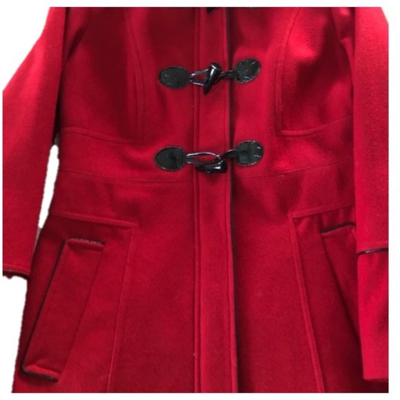 GUESS L NEW RED TOGGLE WOOL BLEND PEACOAT NWOT women's holiday Christmas cold - Picture 4 of 12